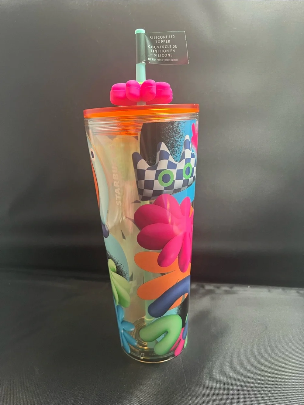 Starbucks Cold Cup Tumbler with Silicone Flower Straw Topper – Colorful Floral